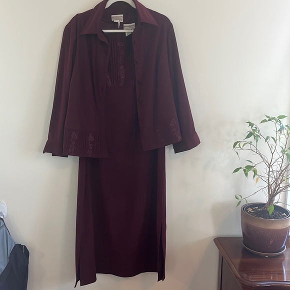 Coldwater Creek Dresses & Skirts - Vintage Coldwater Creek Two Piece Set Dress Jacket Floral Burgundy S 90s cottage